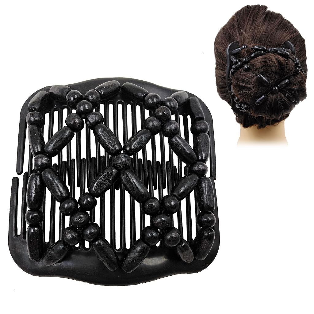 SANNIDHI Hair Magic Comb Clip Double Beaded Beads Elasticity Hairpin Stretchy Hair Combs For Women Hair Accessories SANNIDHI Hair Magic Comb Clip Double Beaded Beads Elasticity Hairpin Stretchy Hair Combs For Women Hair Accessories